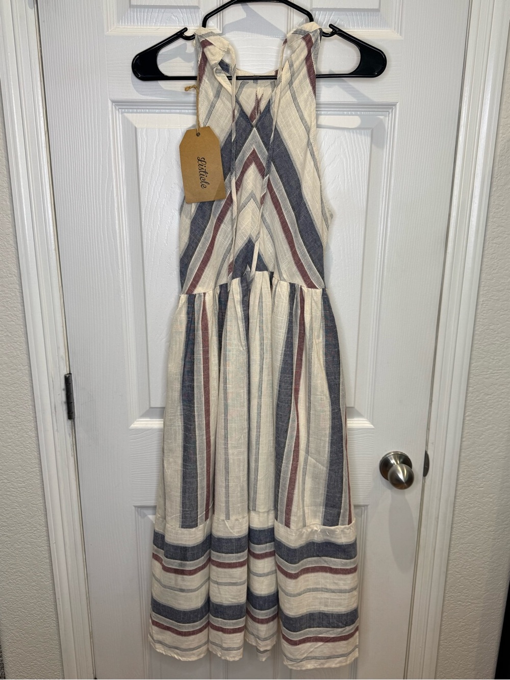 NEW Listicle Women's Medium Sleeveless Striped Halter Midi Sundress Cottagecore - Picture 2 of 7